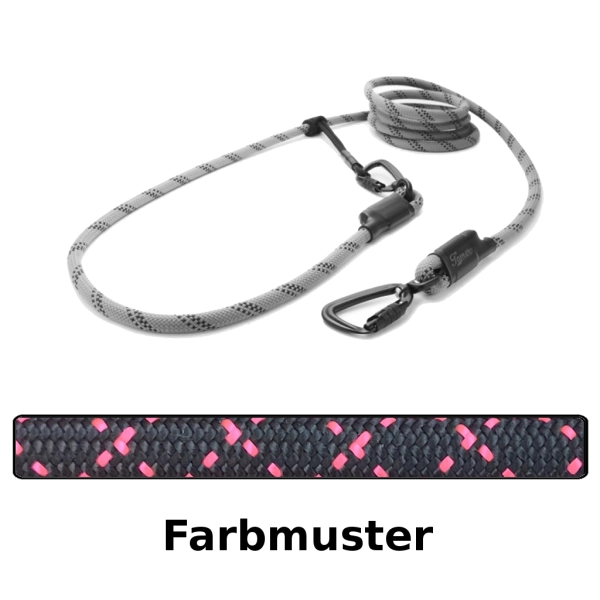 EASYLONG Hundeleine TWIST - M - 3,5m - schwarz mit pinken Stichen